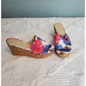 Franco Sarto Caty Slide Sandals Womens Size 8M Floral With Cork Wedge Heel